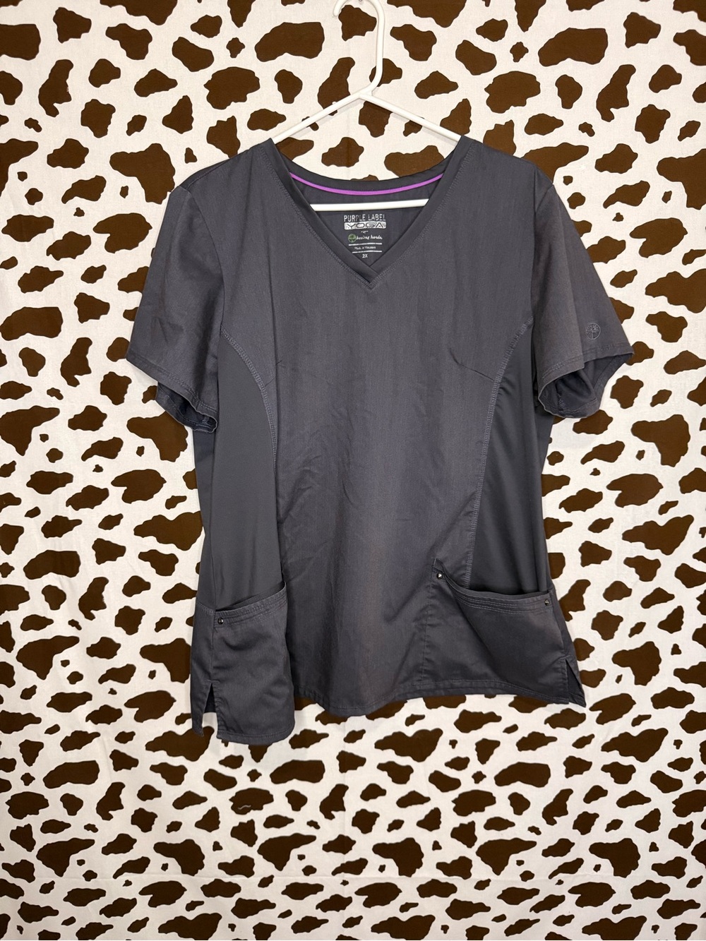 Purple Label Yoga by Healing Hands Women's Medical Scrub Top V-Neck 2X Gray